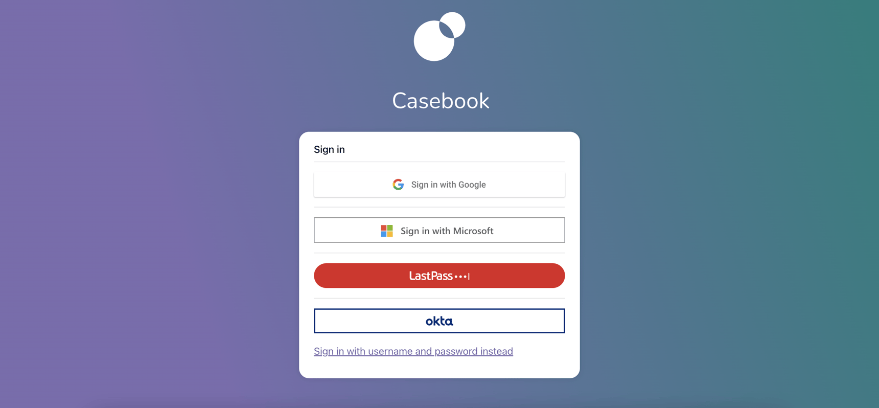 Logging into Casebook with Single Sing On
