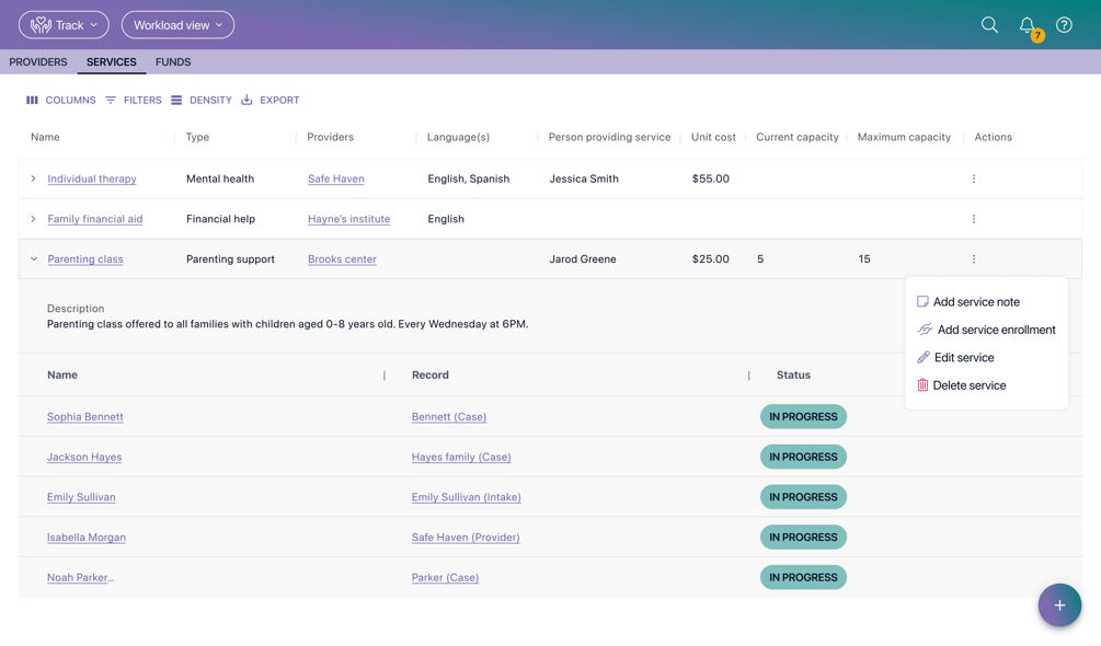 Adding Service Enrollments from the Services Workload View